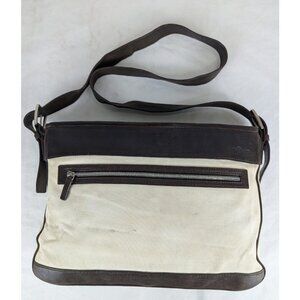 Salvatore Ferragamo Off-White Canvas Leather Shoulder Bag Made in Italy